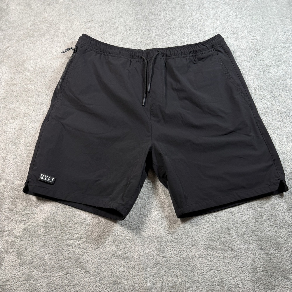 BYLT Premium Basics Bios Shorts Men XL Black Linerless 7" Inseam Zipper Pockets